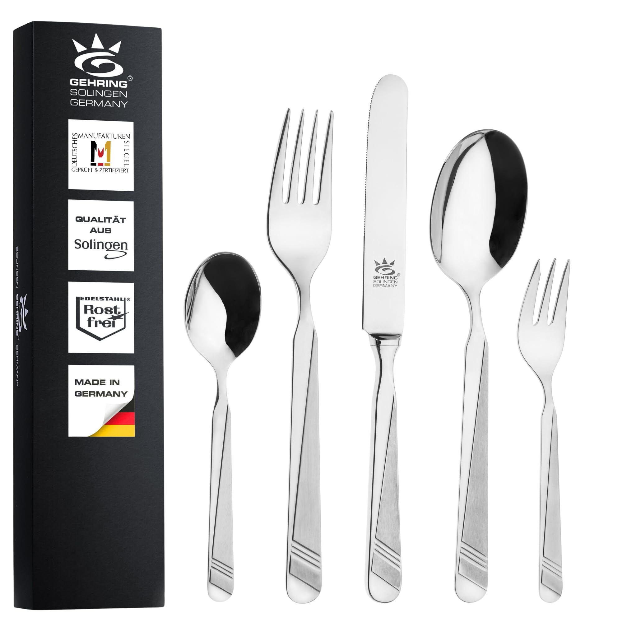 Gehring Solingen Besteck Set Esprit 30-teilig I Edelstahlbesteck I hochwertiges Essbesteck inklusive 6 Menümesser I Besteck Set 6 Personen I spülmaschinengeeignet I Made in Solingen Germany