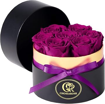 Flowers Preserved Roses in a Box,7 Forever Flowers for Delivery Birthday Rose Gifts for Women Her Purple Preserved Flower Gifts for Mom Grandma Wife Gf Anniversary Valentines Mothers Gift