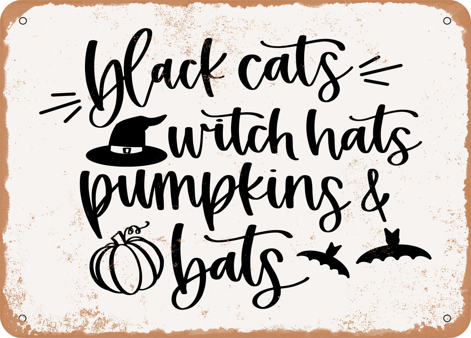 Metal Sign - Black Cats Witch Hats Pumpkins and Bats - Vintage Look Sign home decor