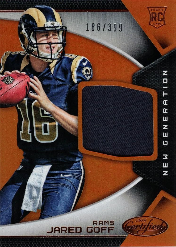 2016 Panini Certified New Generation Orange Football #1 Jared Goff Player Worn Jersey Rookie Card - Only 399 made!