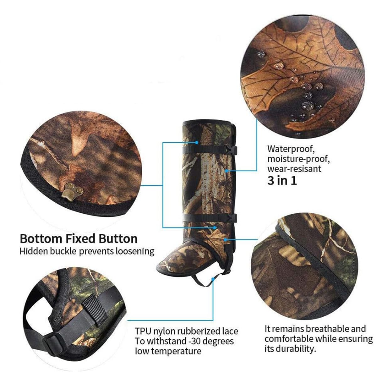 Polainas de Serpiente Caza, Impermeable Leggings de Serpiente Anti-Mordedura, Transpirable Polainas de Nieve para Hombre y Mujer, Piernas, Senderismo, Esquí, Senderismo, Escalada