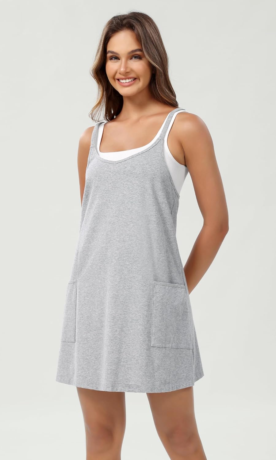 ODODOS Women's Purevibe Cotton Mini Dress with Pockets Strappy Racerback Cover Up Tank Dress (Shirts Not Included) - Image 4