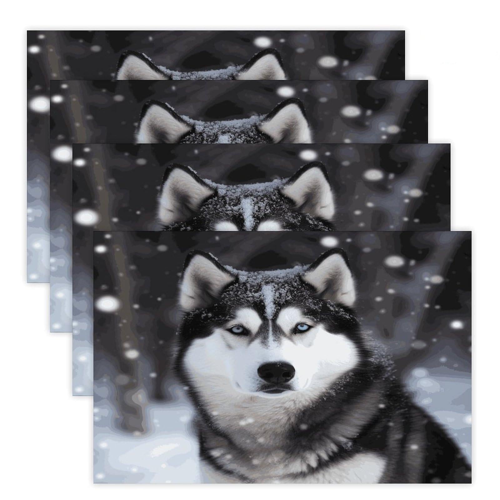 Husky in Snow Dog Placemats Heat-Resistant Washable Place Mats Anti Slip Dining Table Place Mats Wipeable Dining Table Mats Kitchen Decoration Placemats 17.7’’×11.8’’
