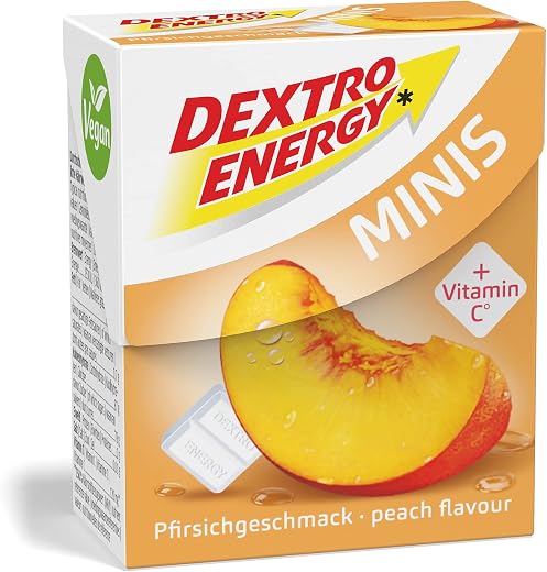 DEXTRO ENERGY MINIS PFIRSICH + VITAMIN C – 50g (1 Stück) – Traubenzucker für schnelle Kohlenhydrate und Vitamin C für das Immunsystem, ideal zu portionieren