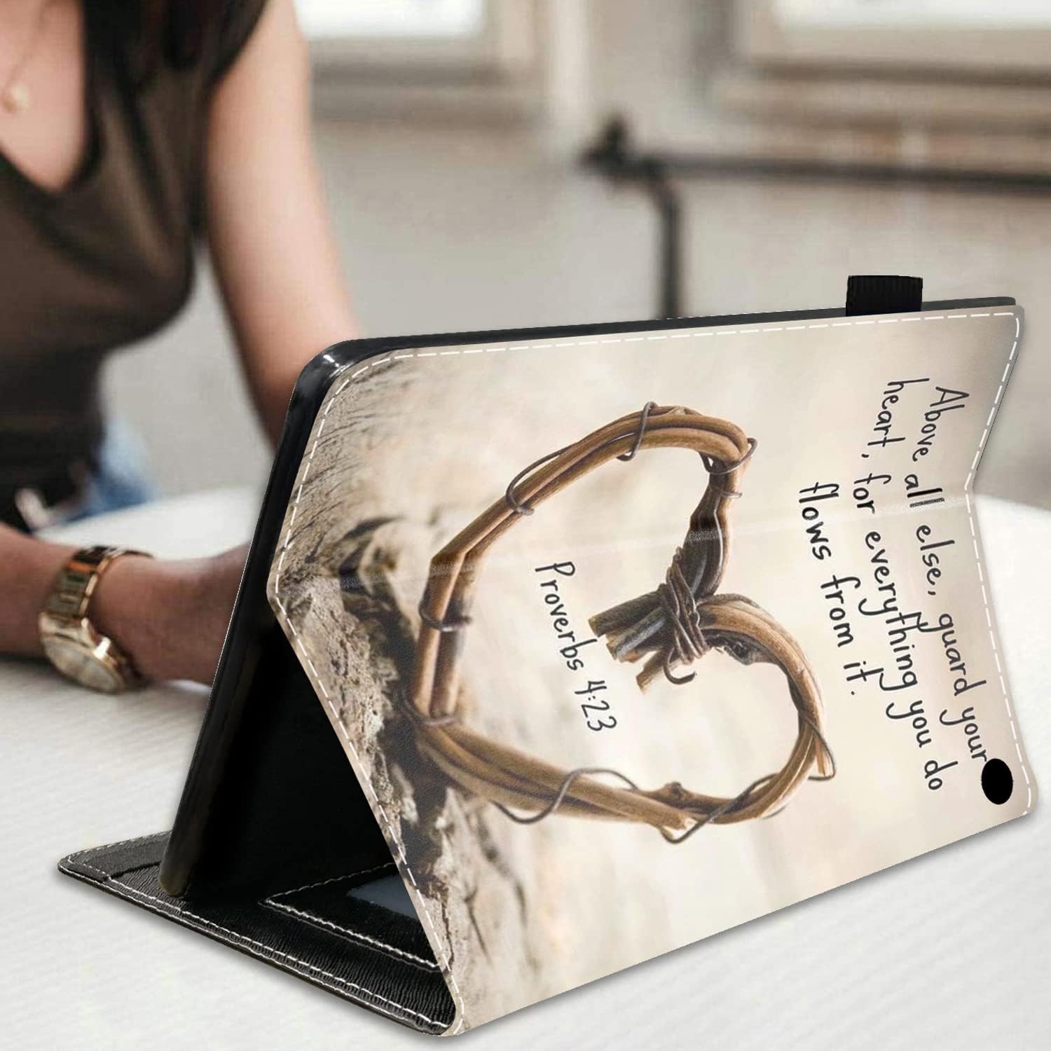 Case for Amazon Kindle Fire HD 8 & Fire HD 8 Plus Tablet (12th/10th Generation, 2022/2020 Release), Premium PU Leather Stand Cover with Smart Auto Wake, Bible Verse Proverbs 4:23