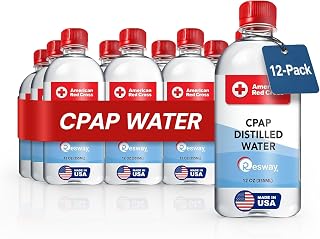 American Red Cross CPAP Distilled Water Travel Bottles for CPAP Humidifier Chambers & Sleep Therapy Equipment, Compatible with ResMed & Respironics Machines, 12 oz Bottled Water (12 Pack)