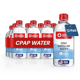 Resway American Red Cross CPAP Distilled Water Travel Bottles for CPAP Humidifier Chambers & Sleep Therapy Equipment, Compatible with ResMed & Respironics Machines, 12 oz Bottled Water 12 Pack