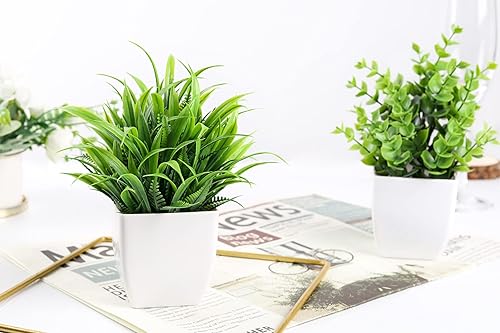 Miniatura 6 de Der Rose Paquete de 2 pequeñas plantas artificiales en maceta para mesa, escritorio, hogar, baño, oficina, decoración 2-Verde