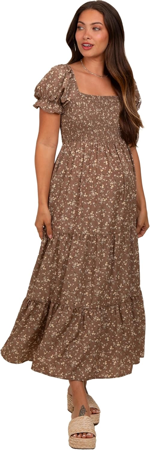 PinkBlush Floral Short Sleeve Maternity Maxi Dress
