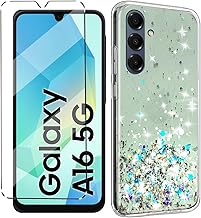Glitter Bling Case Cover Compatible with Samsung Galaxy A16 Phone Case with 1 Pack Tempered Glass Screen Protector Phone Case,Soft TPU Slim Fit Shockproof Anti-Scratch-Green