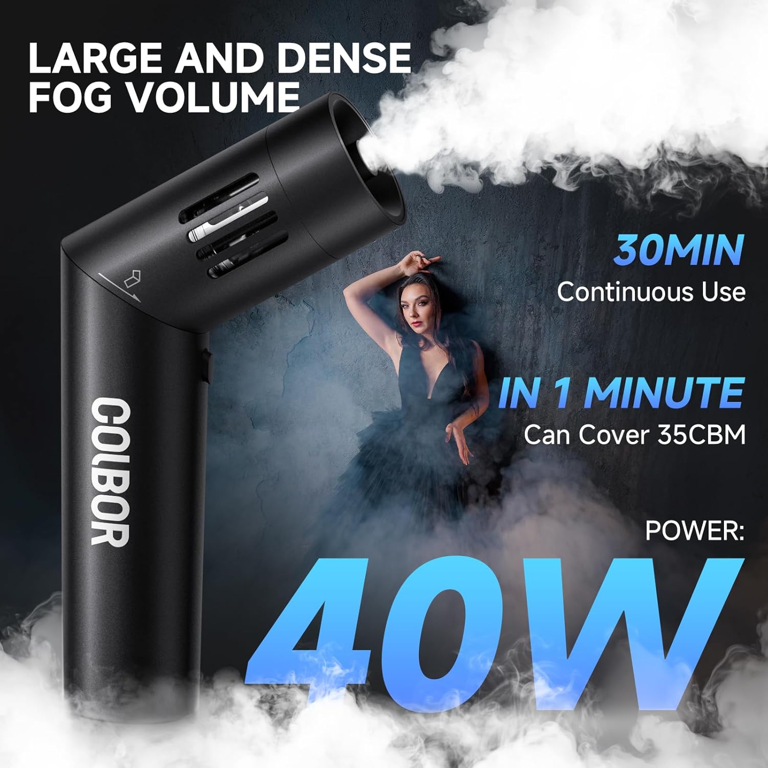 COLBOR Portable Fog Machine 40W with Remote Control, CF5 Mini Handheld Smoke Machine for Photography, Small Fogger Haze Maker for Indoor Outdoor Halloween Party Cosplay, Rechargeable Fog Machine
