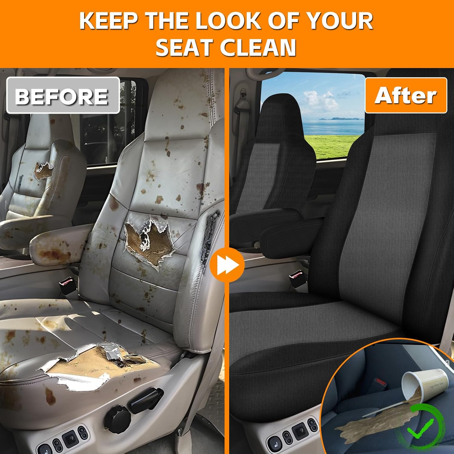 Seat Cover Compatible with 2000-2005 Ford Excursion with 2 Armrests, Neoprene & Foam Padded Water Resistant Front Seat Cover