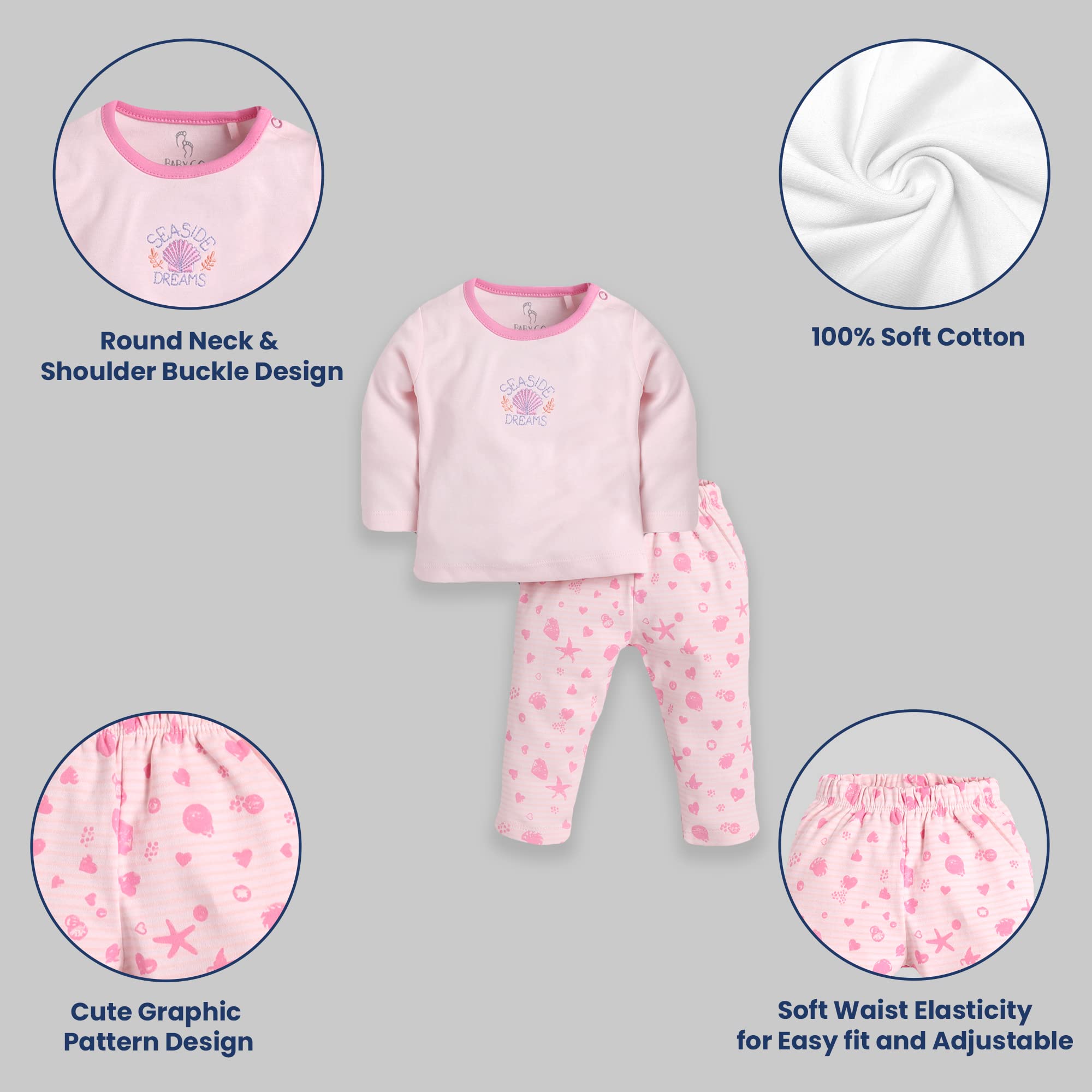 BABY GO Baby-Kleidungs-Set mit langen Ärmeln für Baby-Mädchen, Baumwollkleid/T-Shirt-Hose für Baby-Mädchen