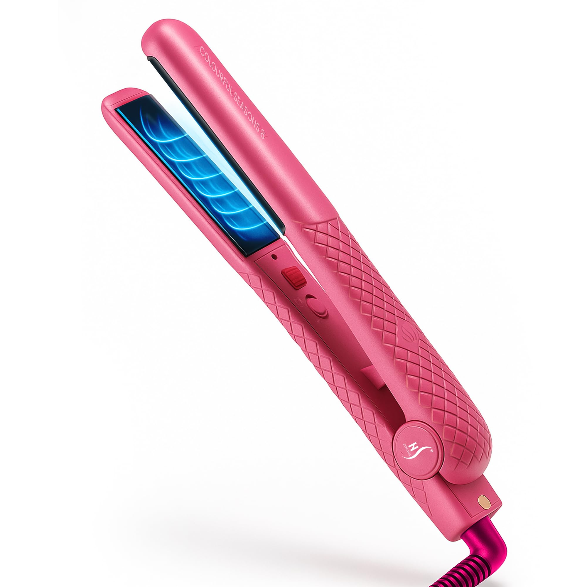 Herstyler Colorful Seasons Flat Iron - Travel Friendly Dual Voltage Flat Iron 1.25 inch - Ceramic Dual Voltage Hair Straightener - Pink Straightening Iron with Negative Ion Technology to Fight Frizz
