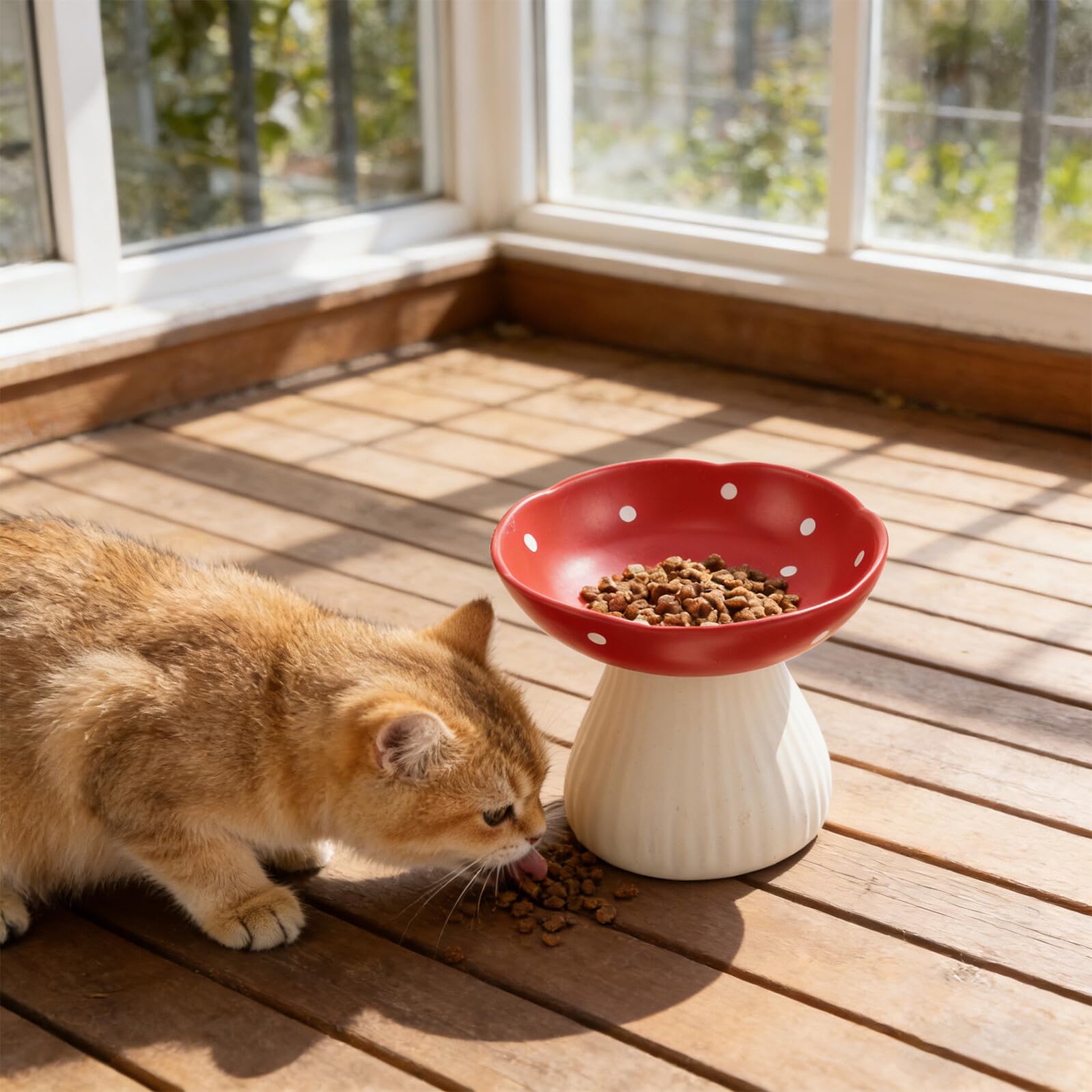 Gatuida Ciotola Rialzata in Ceramica per Gatti e Cani Supporto Antiscivolo, Piatto Profondo Anti-vomito, Design Ergonomico per Alimentazione Interna e Protezione Vertebrale