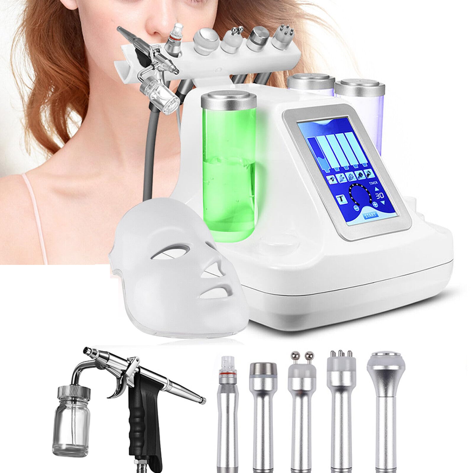 Macchina di bellezza, 7 in 1 acqua ossigeno macchina con maschera a LED per la cura della pelle del viso, acqua dermoabrasione idrro pulizia profonda bellezza facciale macchina