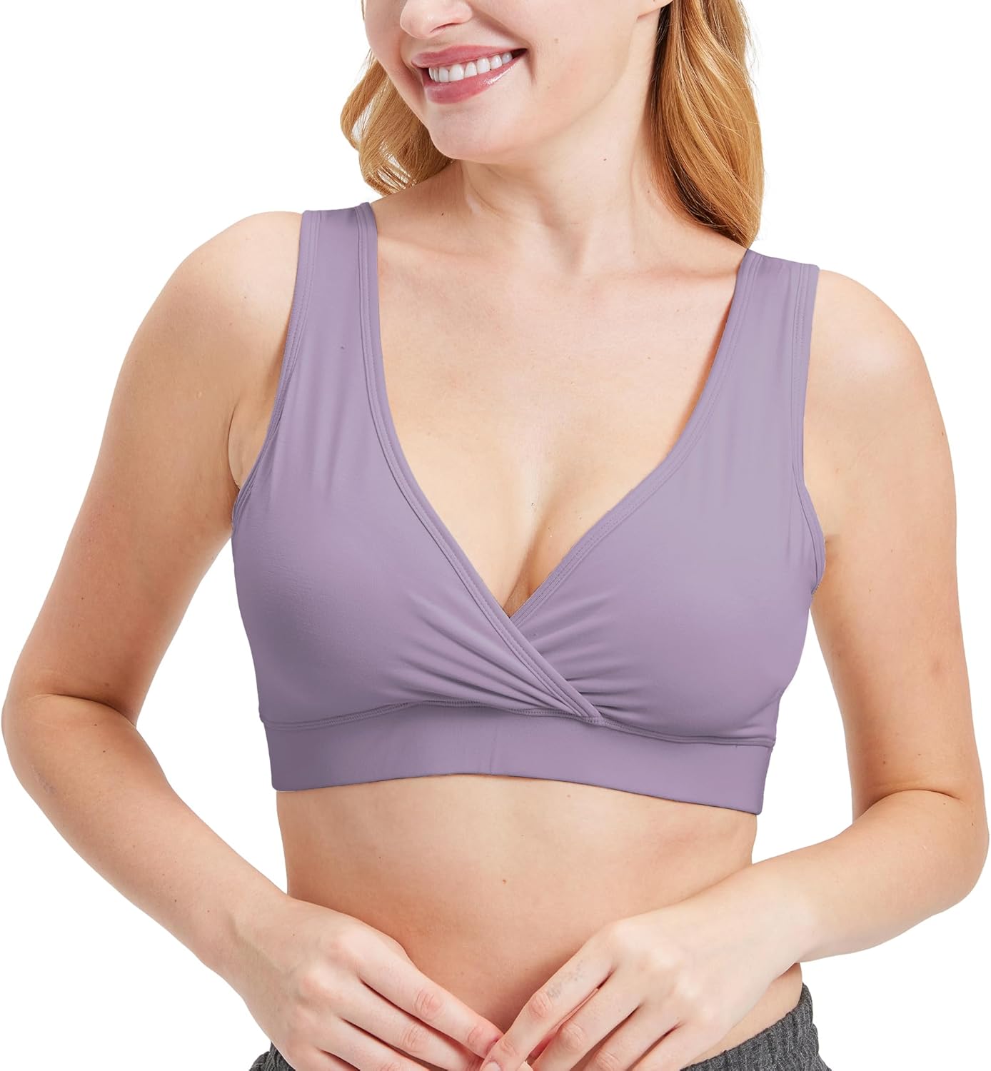 netdraw Women's Bamboo Viscose Nursing Sleep Bra, Ultra Soft Crossover Wire-Free Lounge Maternity Bralette