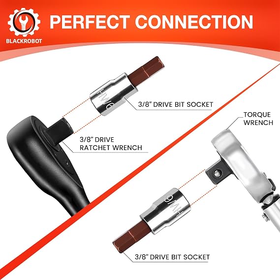 BLACKROBOT 6 mm Hex Bit Socket, 3/8 Inch Drive HW6 Allen Key Socket, Metric, Full Polished, S2 Steel Head Made For Repairing