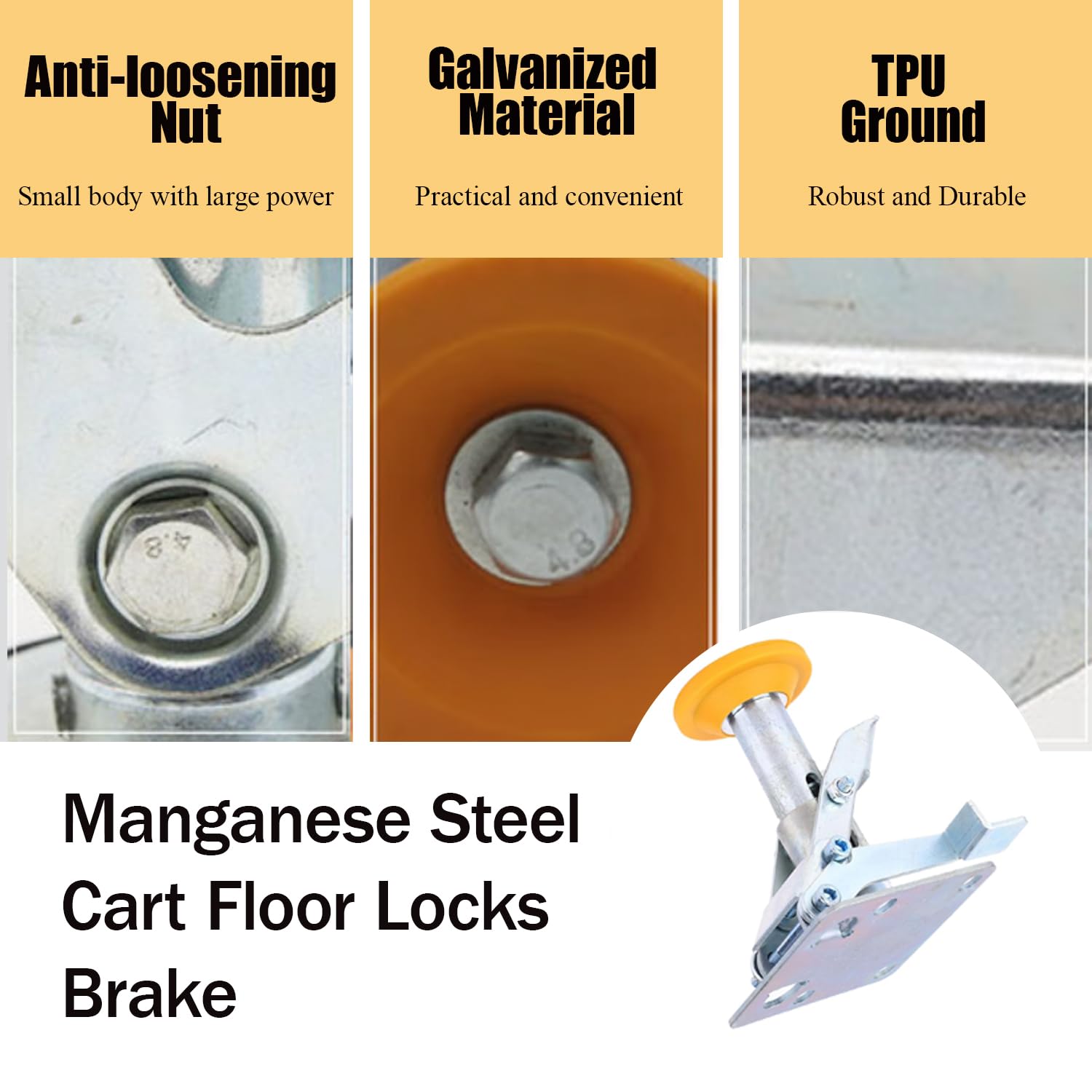 Floor Lock, Adjustable Height Trolley Brake Floor Lock, Manganese Steel 100kg Bearing Trolley Cart Lock with TPU Pad for 4~5in Casters(X-75-32-3)