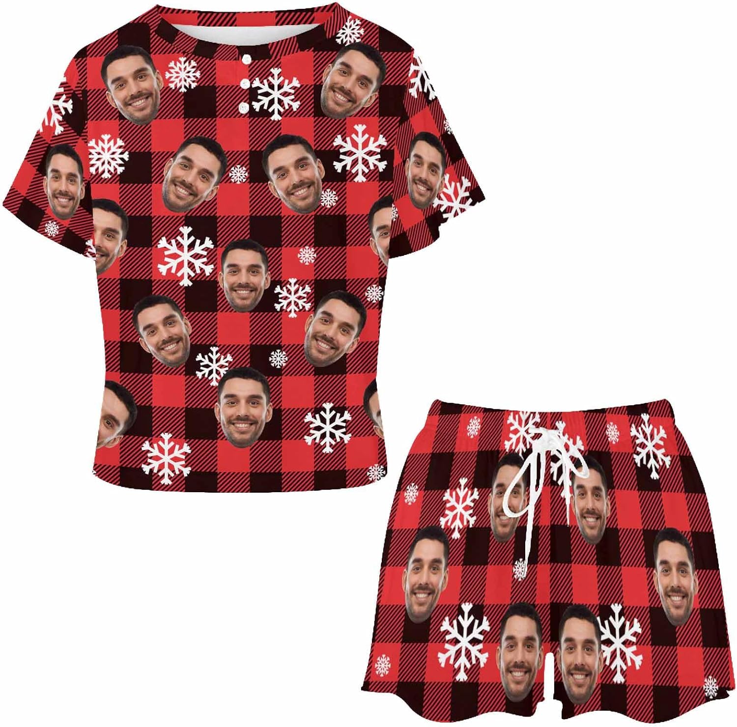 Artsadd Custom Short Pajamas Set With Photo, Women Personalized Lounge Set, Funny Face Printed Sleepwear, Soft Tracksuit Gift - Image 2