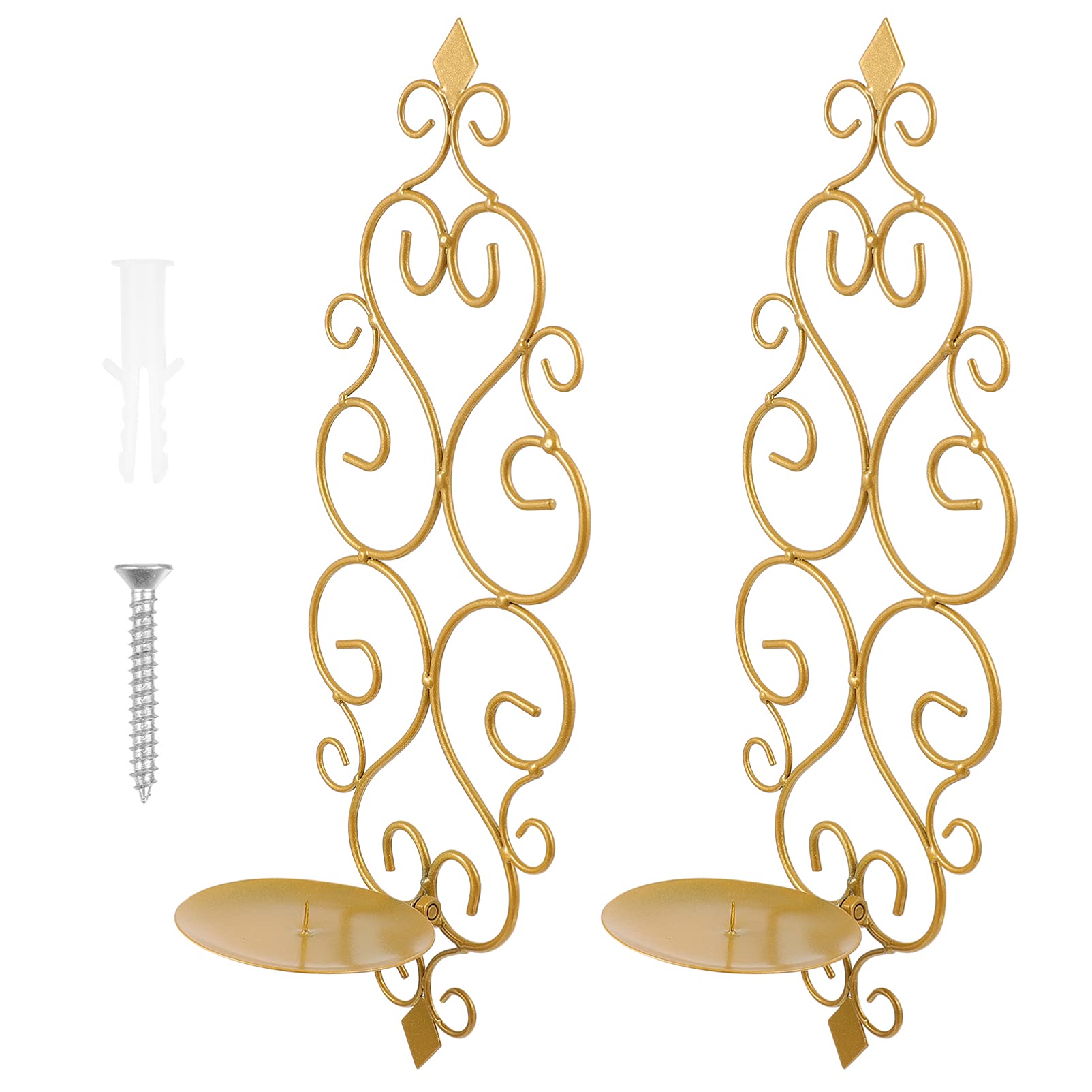 Homoyoyo 2Pcs Flower Wall Hanging Candle Holder LED Decor Wall Mounted Candle sconces Home Decor Wall Candle sconces LED Tea Lights Lantern Candle Wall Sconce Vintage Iron Wall Bracket