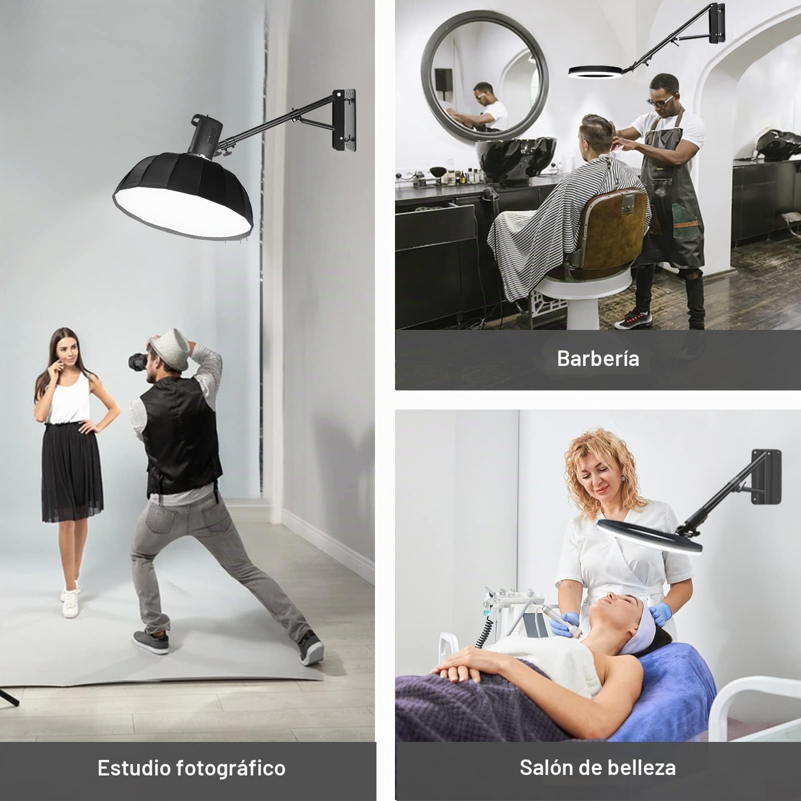 Neewer Triángulo Montaje en Pared con Brazo para Fotografía Estudio Vídeo Luz Estroboscópica Luz Monolight,Caja Luz,Reflector Paraguas,Flexible 180 Grados Rotación 125cm(negro)