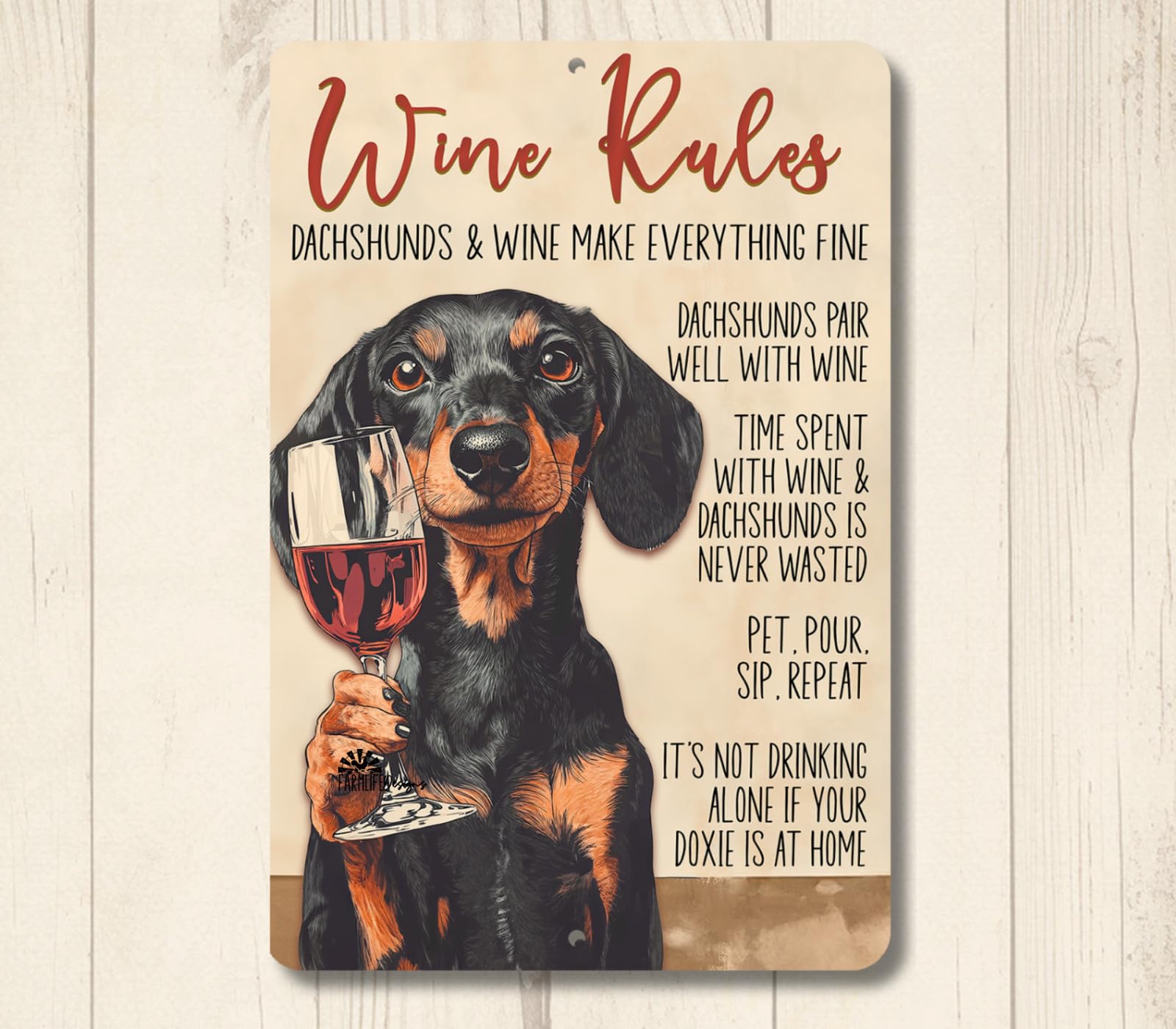 Dachshund Wine Rules Sign bar metal tin funny wiener dog decor doxie wall art home decor