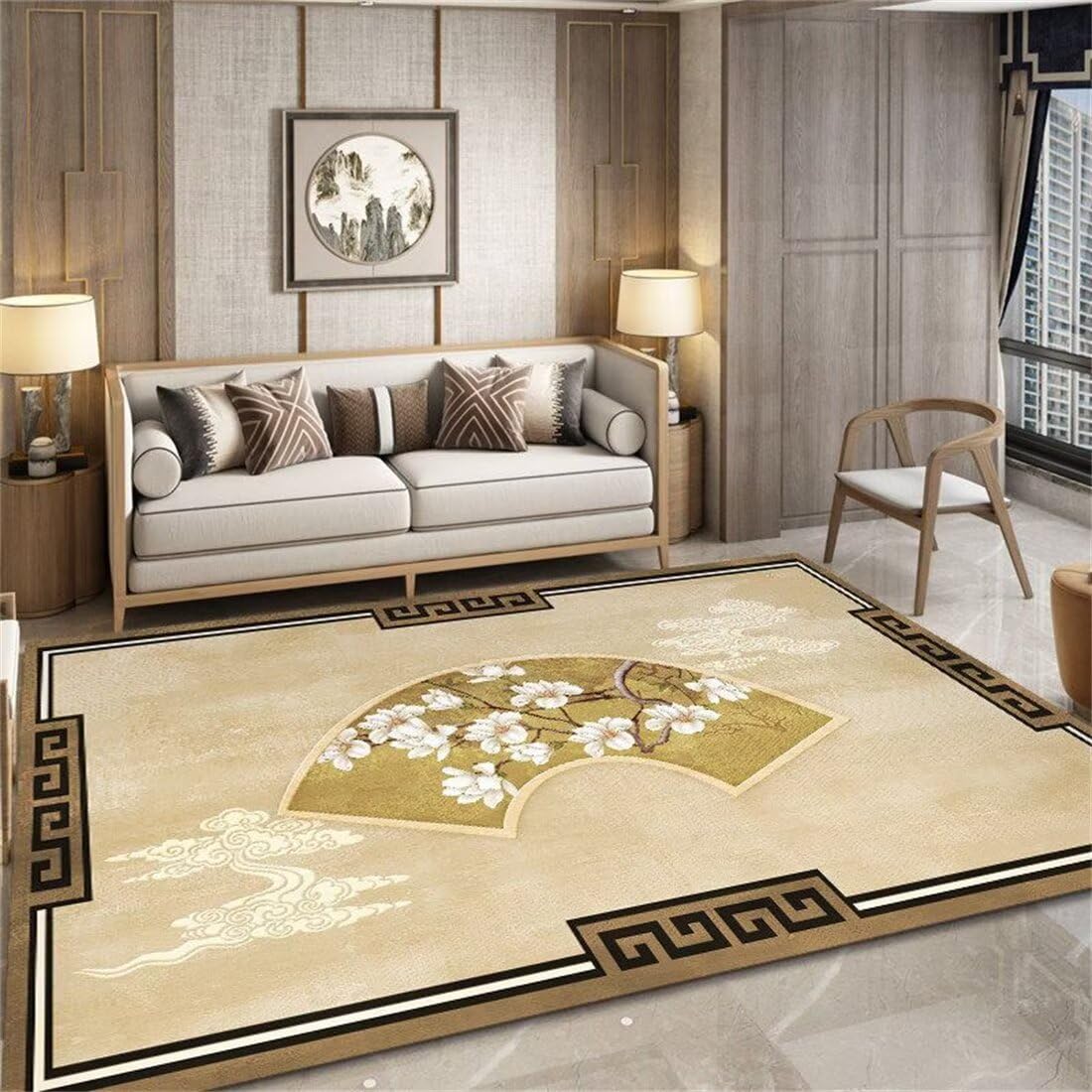 Tapis chambre ado 140x200cm vert avec imprimé oriental élégant pour salon