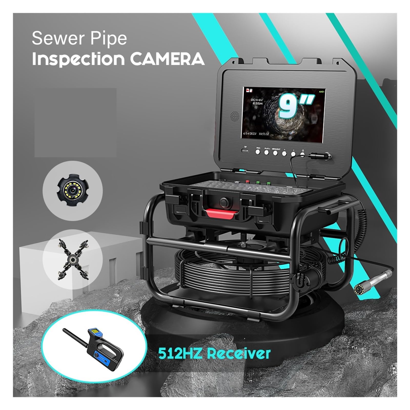 Kamera inspekcyjna odpływu DVR 9" IPS Kamera Inspekcyjna Rur Kanalizacyjnych 23mm 1080P IP68 512HZ Lokalizator Endoskop Licznik Mierników 20/30/40M(30M,Self-512HZ receive)