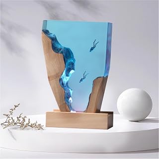 ELETRIACE Epoxy Resin Ocean Night Light Lamp with Two Divers - Unique Artistic Bedside Table Decor for Bedroom & Holidays (6 Inch)