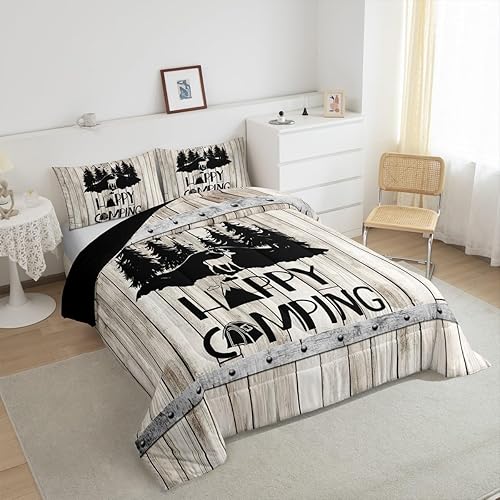 Miniatura 5 de Juego de edredón rústico de casa de campo, tamaño King, diseño de campista de viaje, juego de ropa de cama para caravanas, juego de edredón de