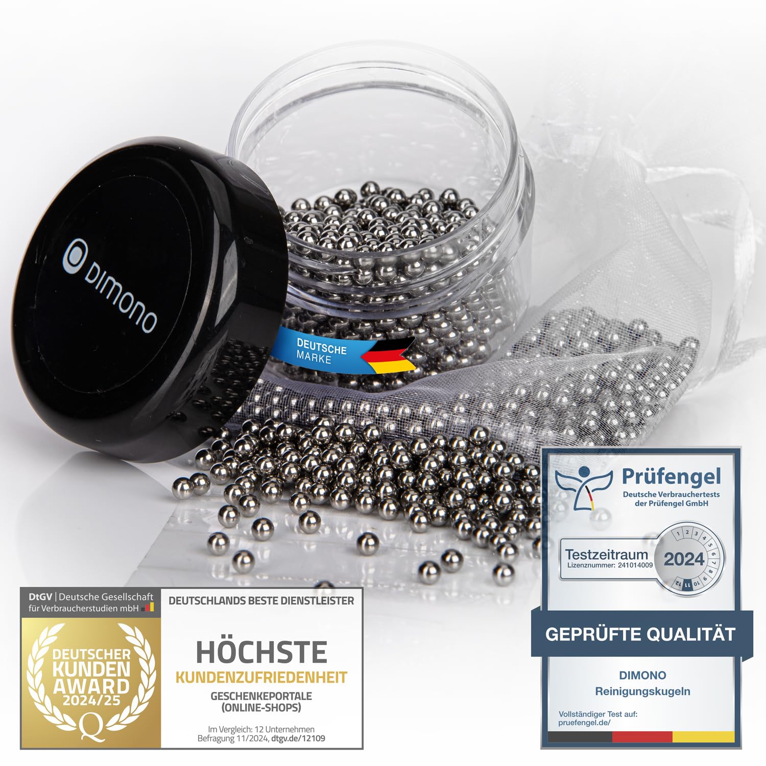1000 Reinigungskugeln für Glasgefäße Deluxe Reinigungsperlen für Wein-Dekanter, Glas-Karaffen, Flaschen, Vasen UVM - Edelstahl mit Aufbewahrungsbox