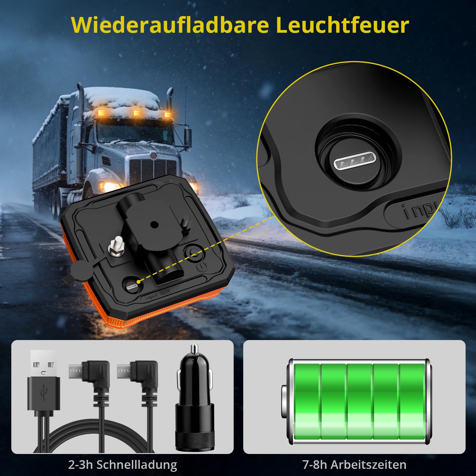 PROZOR Magnet Warnleuchte LED 2PCS Gelbe Auto Rückleuchten Set Notfall Warnleuchte 18 Blitzmodi IP65 Magnetfuß für LKWs, Baufahrzeuge usw