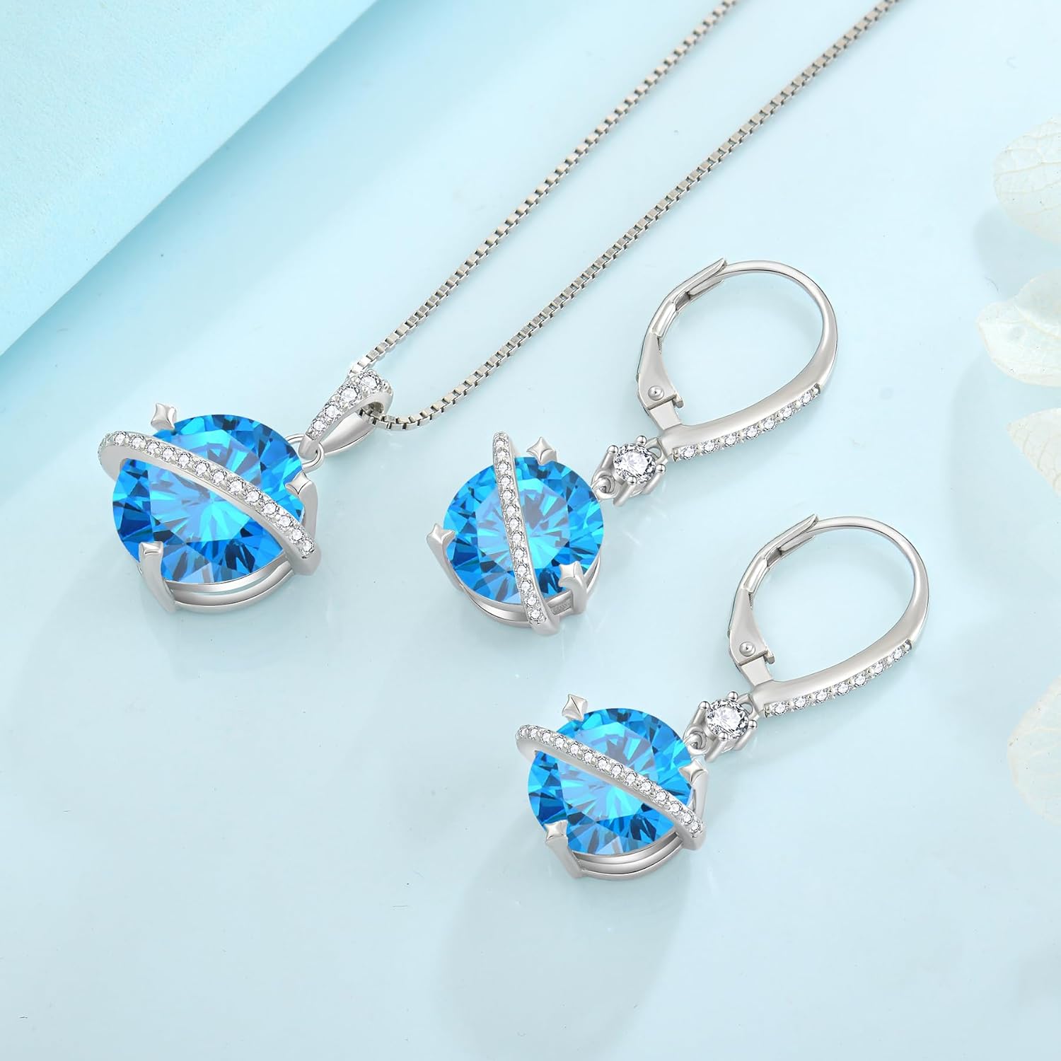 Birthstone Necklace for Women 925 Sterling Silver Saturn Necklace Round Cut Cubic Zirconia Pendant Necklaces Jewelry for Her - Image 3