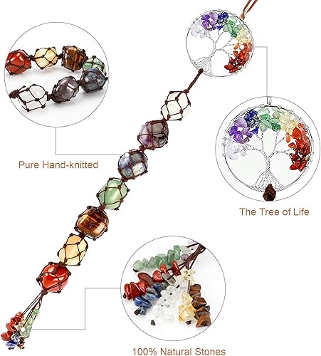 Miniatura 6 de Árbol de la vida piedras de chakras hechas a mano cristales curativos Feng Shui adorno colgante de 7 chakras ventana de pared espejo de automóvil