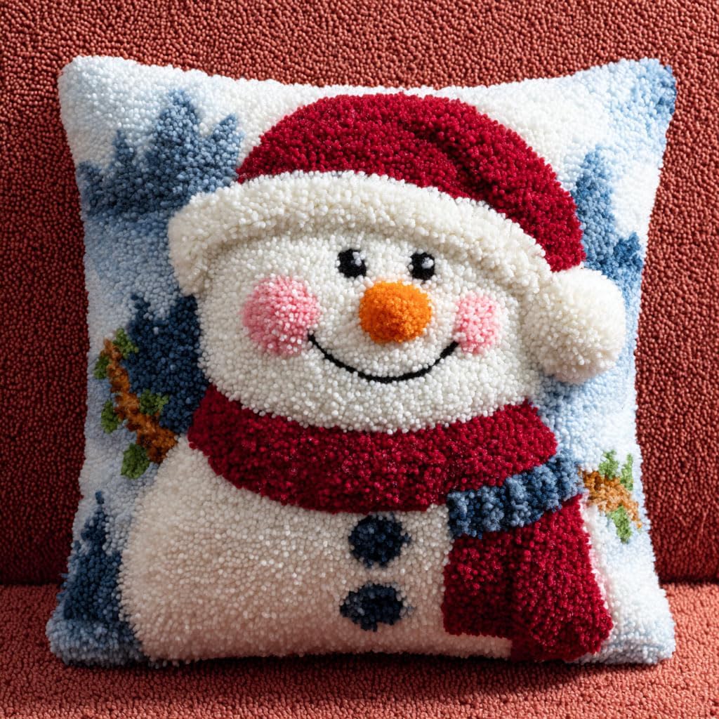 AMBATTERY DIY Latch Hook Pillow Kit Roses Throw Pillow Cover with Printed Canvas Crochet Yarn Needle Craft Easy Handmade Cushion for Home Sofa Decoration 43x43cm