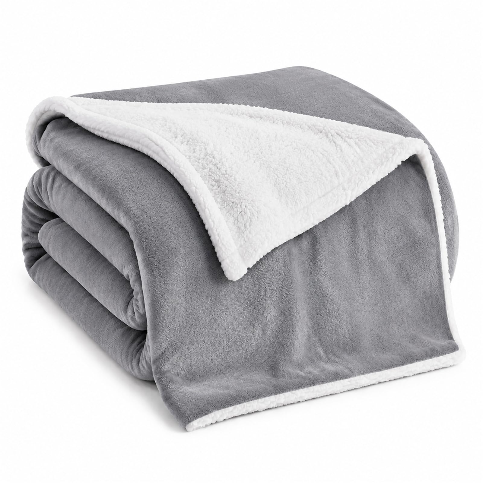 Manta de Navidad Reversible de Franela y Borreguito para Sofá(Grey,180×200 cm)