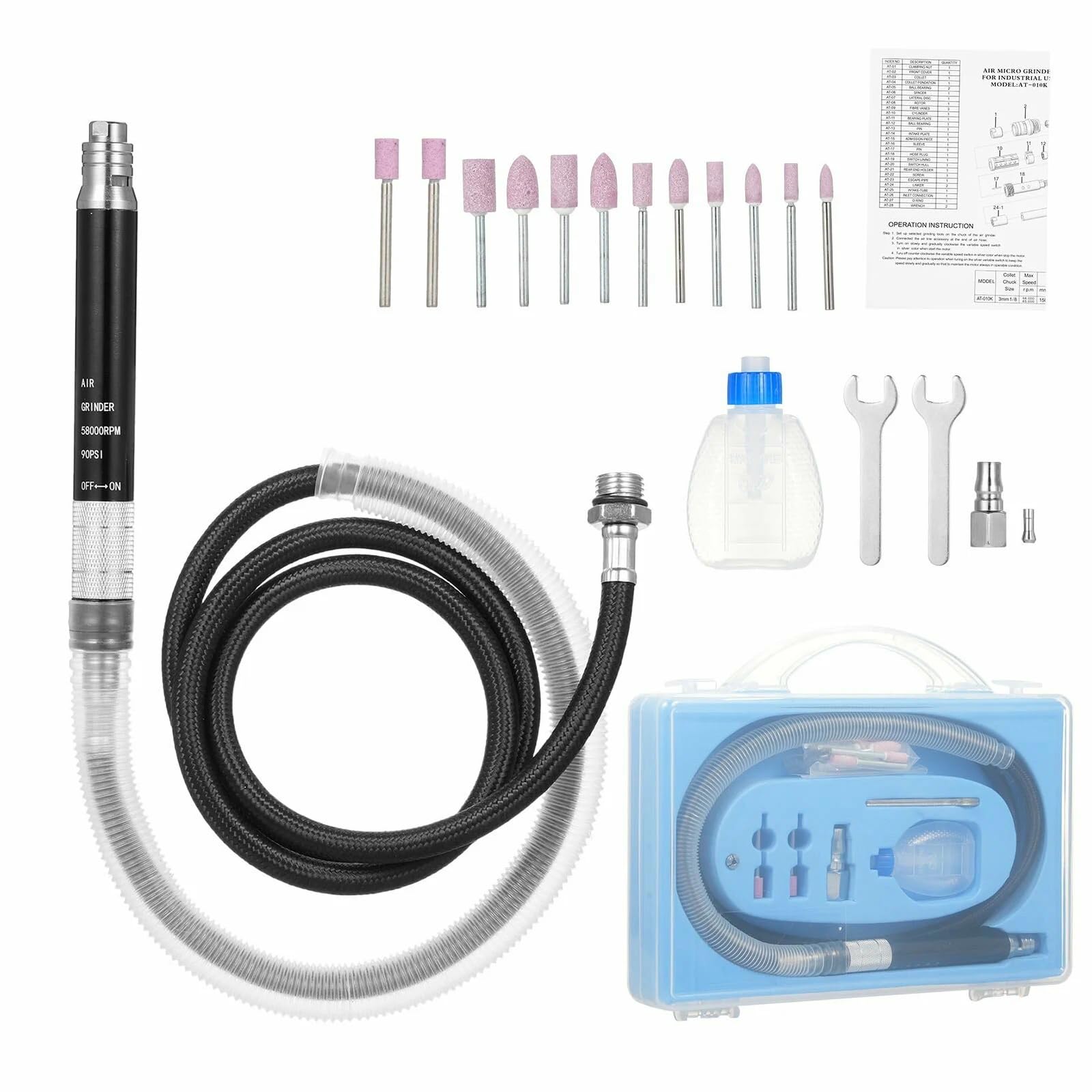 Micro Broyeur Pneumatique, 65000 Tr/Min Micro Meuleuse Droite à Air Stylo Broyeur à Crayons, Mini Meuleuse Rectifieuse Pneumatique Perceuse Pour Le Polissage, La Gravure Et La DéCoupe