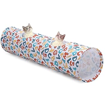 LUCKITTY Large Cat Toys Collapsible Tunnel Tube with Plush Balls, for Rabbits, Kittens, Ferrets,Puppy and Dogs (Letter)
