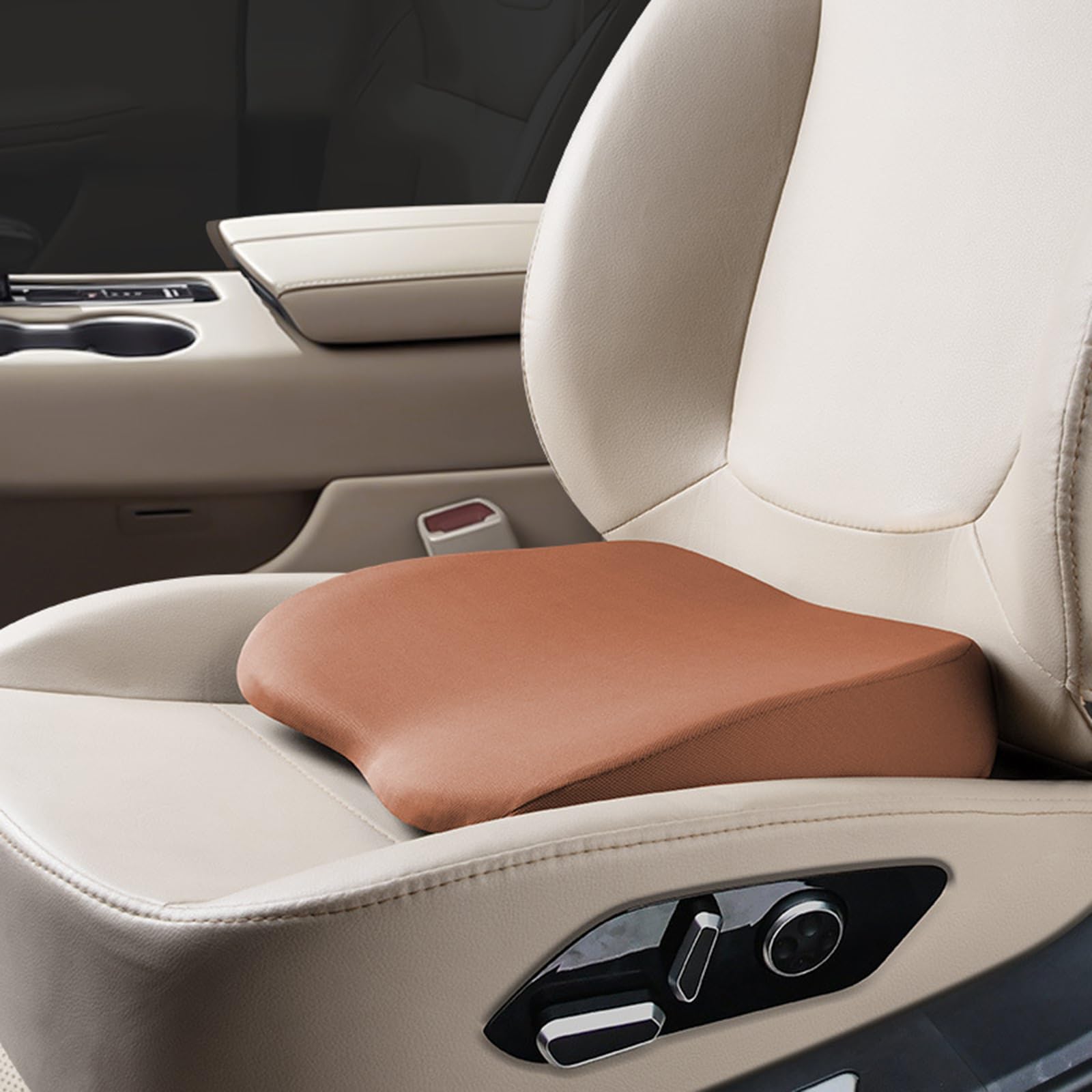 2 In 1 Wedge Car Cushions for Driving - Adult Booster Seat for Car to Raise Height - 3.5 Inches Memory Foam Driver Seat Cushion Lumbar Support for Car Truck Seat,Brown