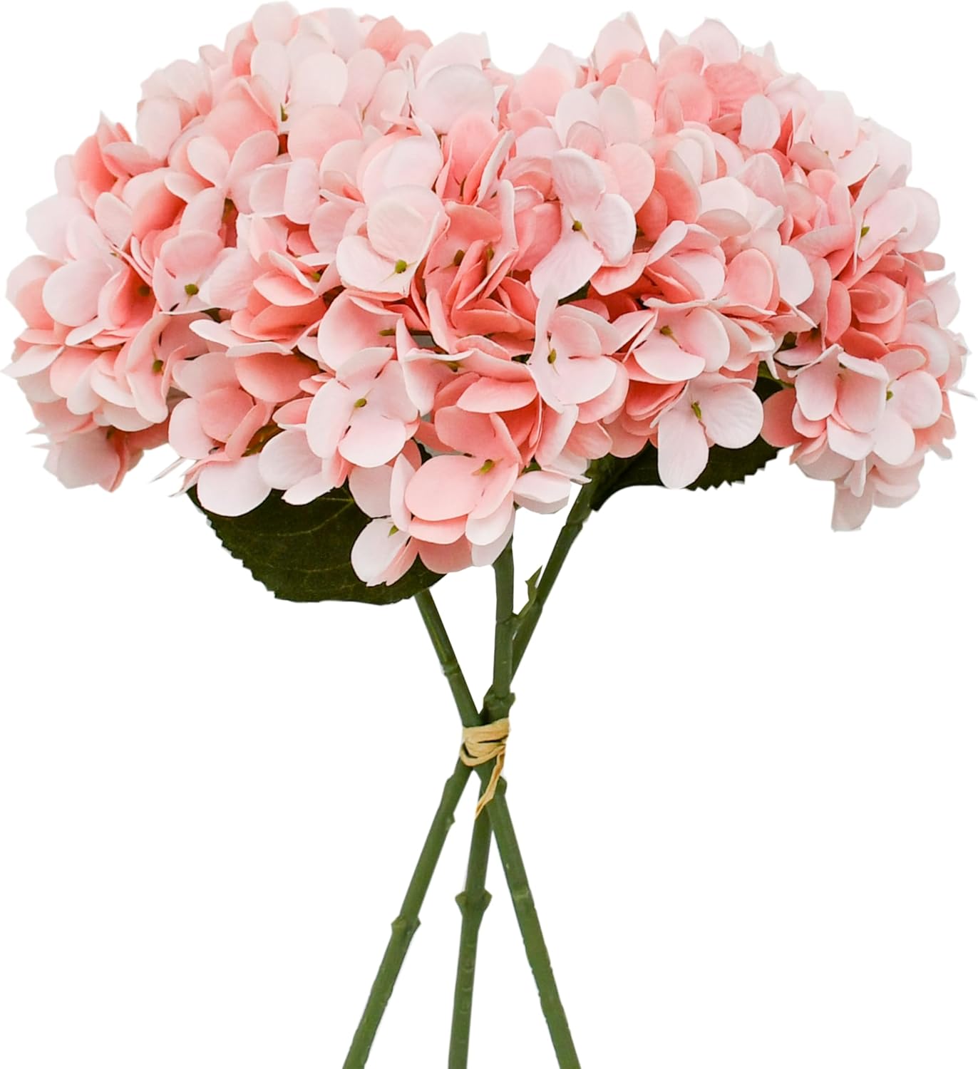Mandy's 3 Stems Light Pink Artificial Hydrangea Flowers – 13.7” Realistic Silk Bouquet for Centerpieces, Easter Decorations Wedding & Home Decor
