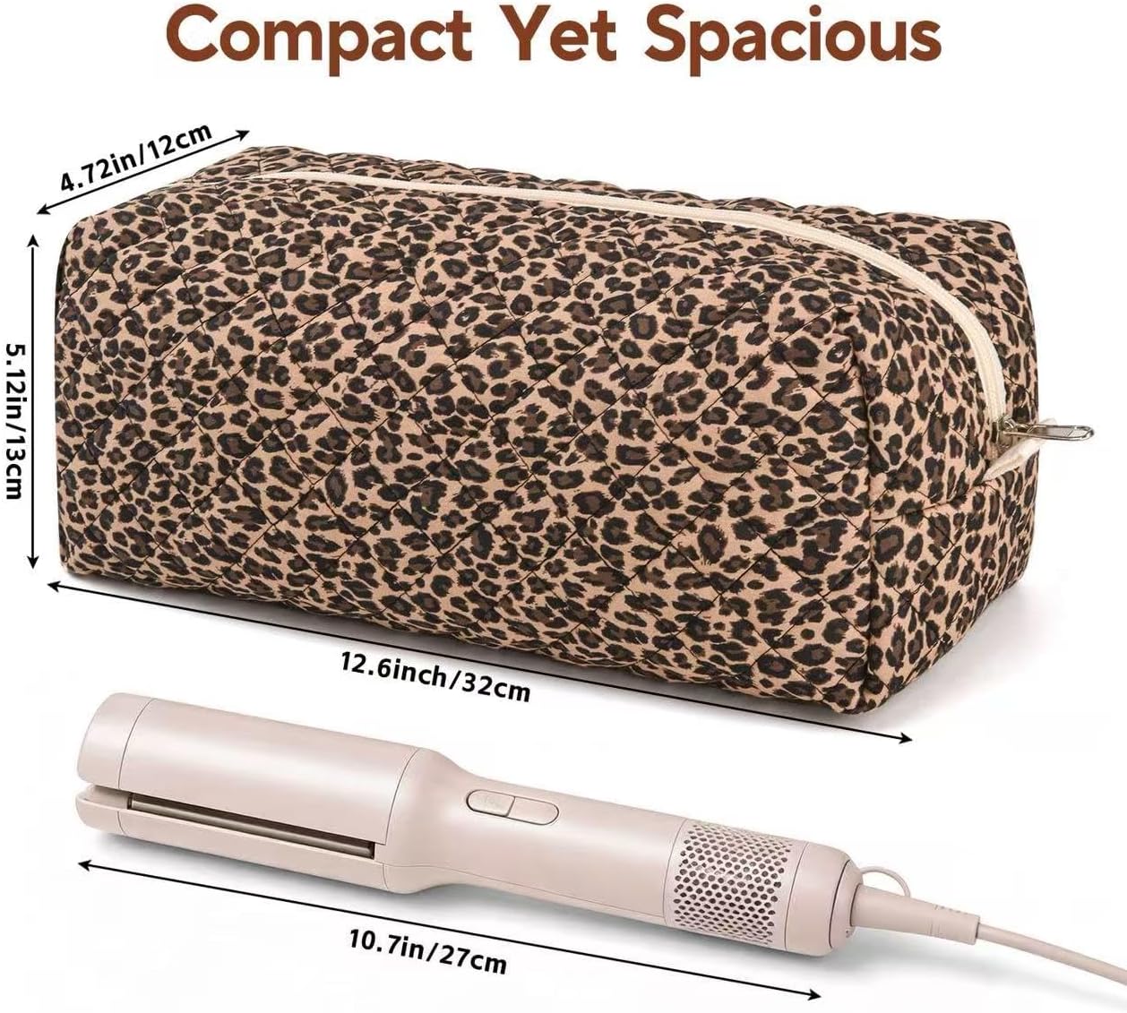 Quilted Hair Tool Organizer Travel Bag Cute Floral Travel Case for Shark FlexStyle Airwrap Hair Dryer Hair Styling Accessories Cotton Portable Hair Dryer Bag Organizer (Leopard)