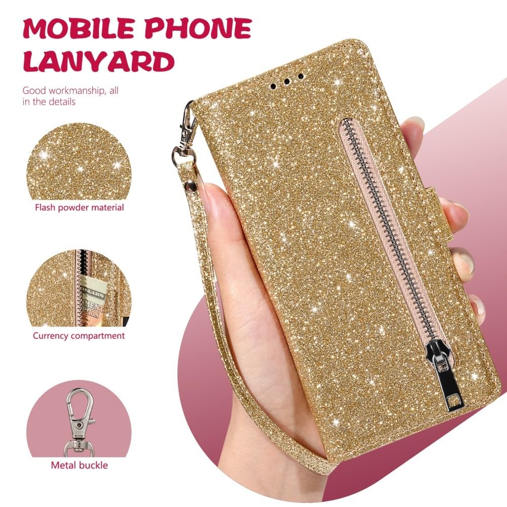 Generic Compatible avec Samsung Galaxy S10E (couleur : argenté) Étui portefeuille en cuir avec fermeture éclair à paillettes