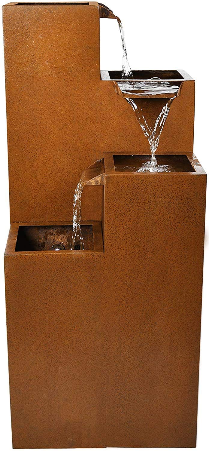 Köhko Ribero-XL - Fuente de acero corsten con iluminación LED, fuentes de agua para exterior e interior, fuente de jardín, fuente de interior, fuente de interior, fuente de interior, fuente de
