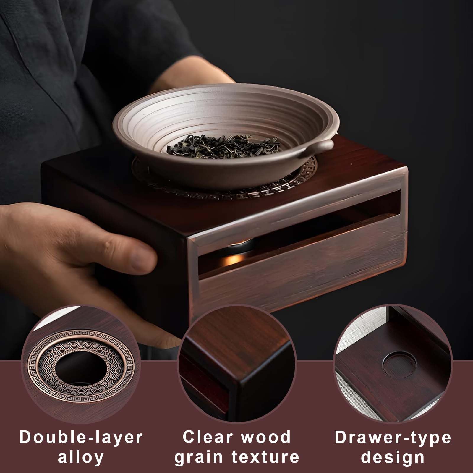 MINZHI Calientaplatos para tetera de madera bambú, base calentador de té y café