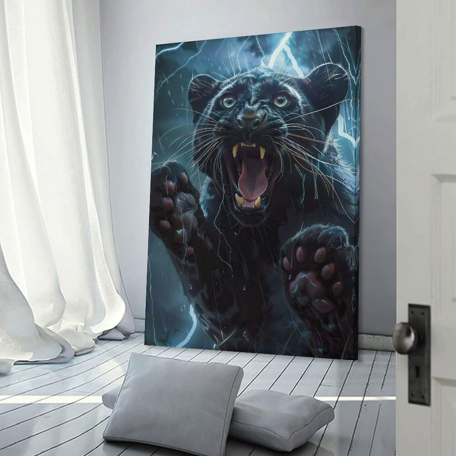 Junmoney Panther Lightning Hanging Wall Art, 24x36inch(60x90cm), for Bedroom, Guest Room Or Reading Nook, Home Artwork with A Soft Interior Feel
