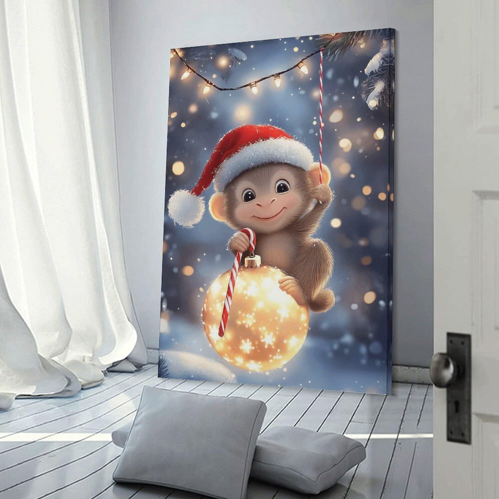 Junmoney Christmas Monkey Ornament Hanging Wall Art, 20x30inch(50x75cm), for Gallery Wall Decor And Room Displays, Home Wall Art for Statement Displays