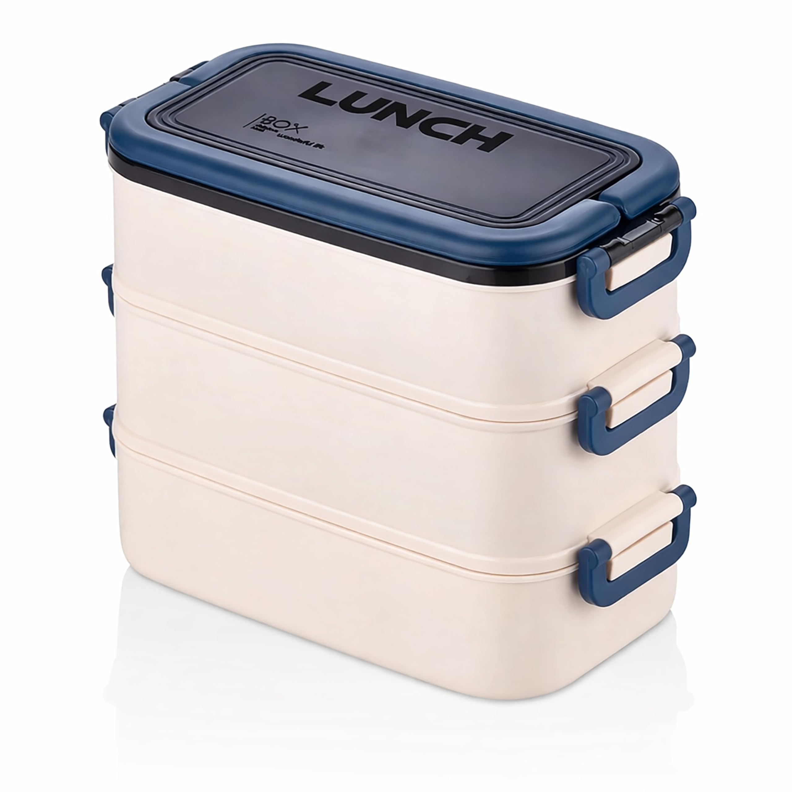 Promosyonca 3 Katlı Taşınabilir Yemek Kabı, Bento Lunch Box, Diyet Beslenme Kutusu, Çatal Kaşık Dahil, BPA İçermez 19 x 16,5 x 11,5 cm (Mavi)