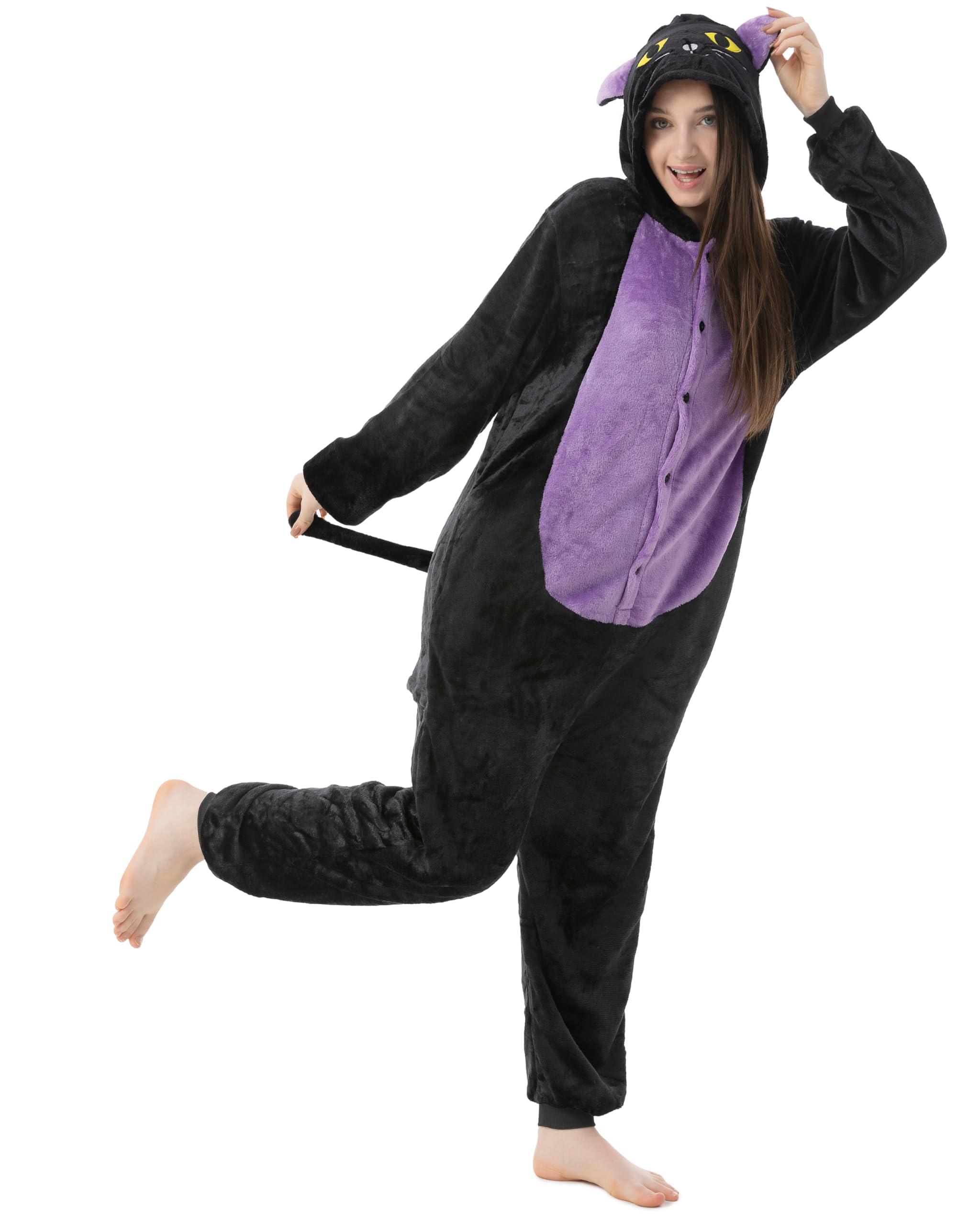 Katara 1744 Kigurumi Pigiama Onesie Costume Animale Carnevale Party Festa Cosplay Monopezzo, Gatto Nero - Taglia L