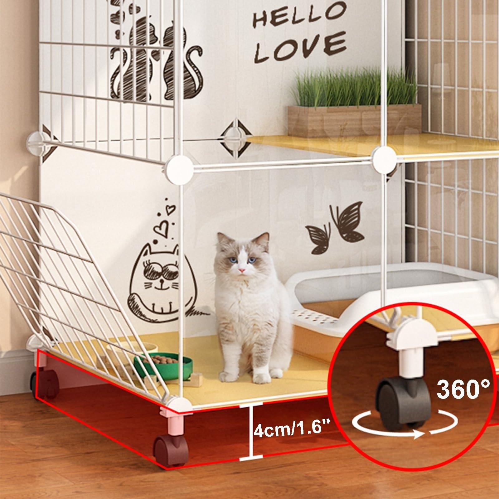 Katzenkäfig Indoor Kätzchen Gehege Metalldraht Zwinger Abnehmbare Haustierbox für Katzen Langlebiges Katzenzubehör für sicheren und sicheren Wohnraum